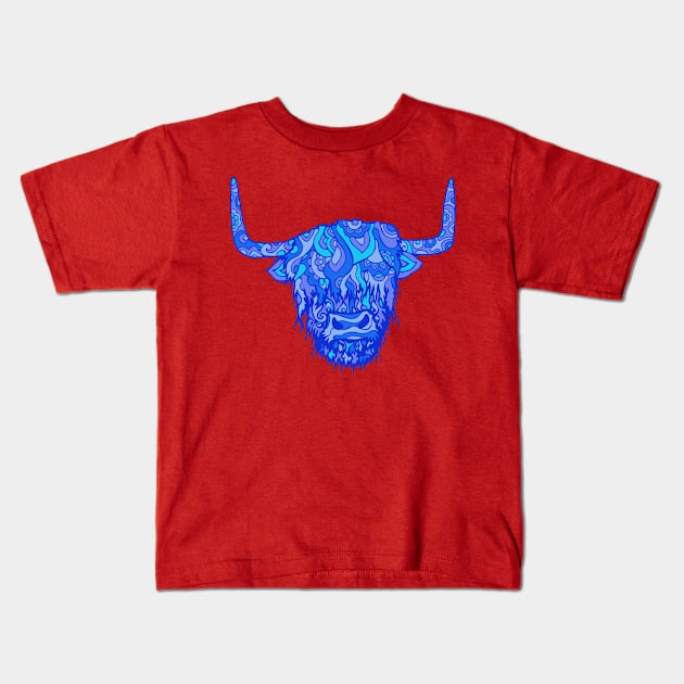 Highland Cow Blues Kids T-Shirt by TimeTravellers